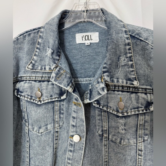 P.Cill Cropped Button Down Long Sleeve Denim Jacket Size Medium - Picture 6 of 12